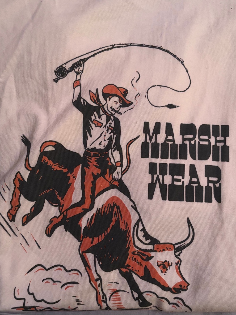 Marsh Wear Men’s White Graphic Ringer Cowboy Tee - Oversized (fits like XL)